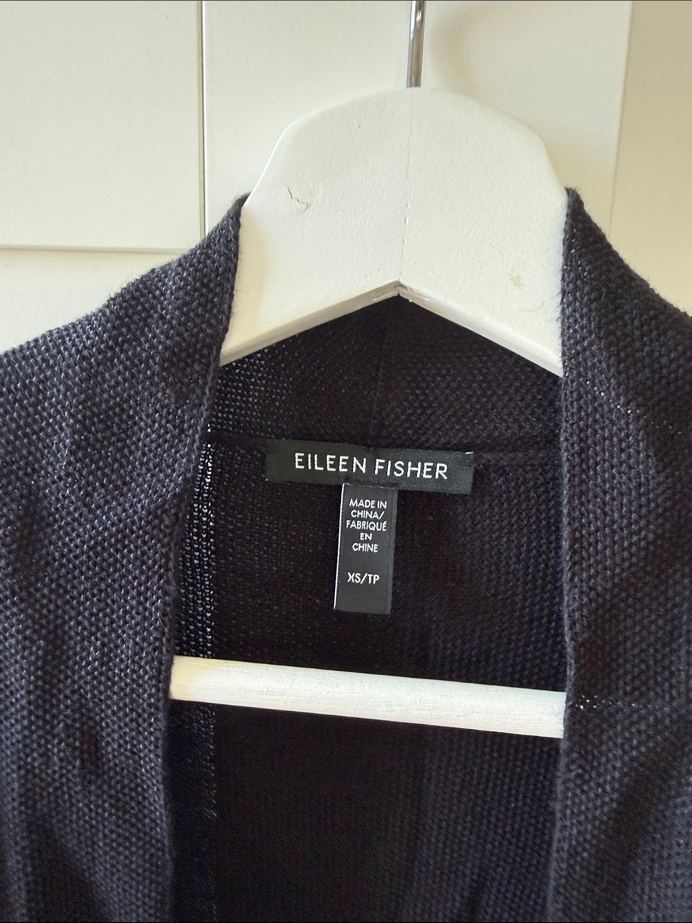 Eileen Fisher Long Open-Front Linen Cotton Black Knit Cardigan - XS - Picture 2 of 5